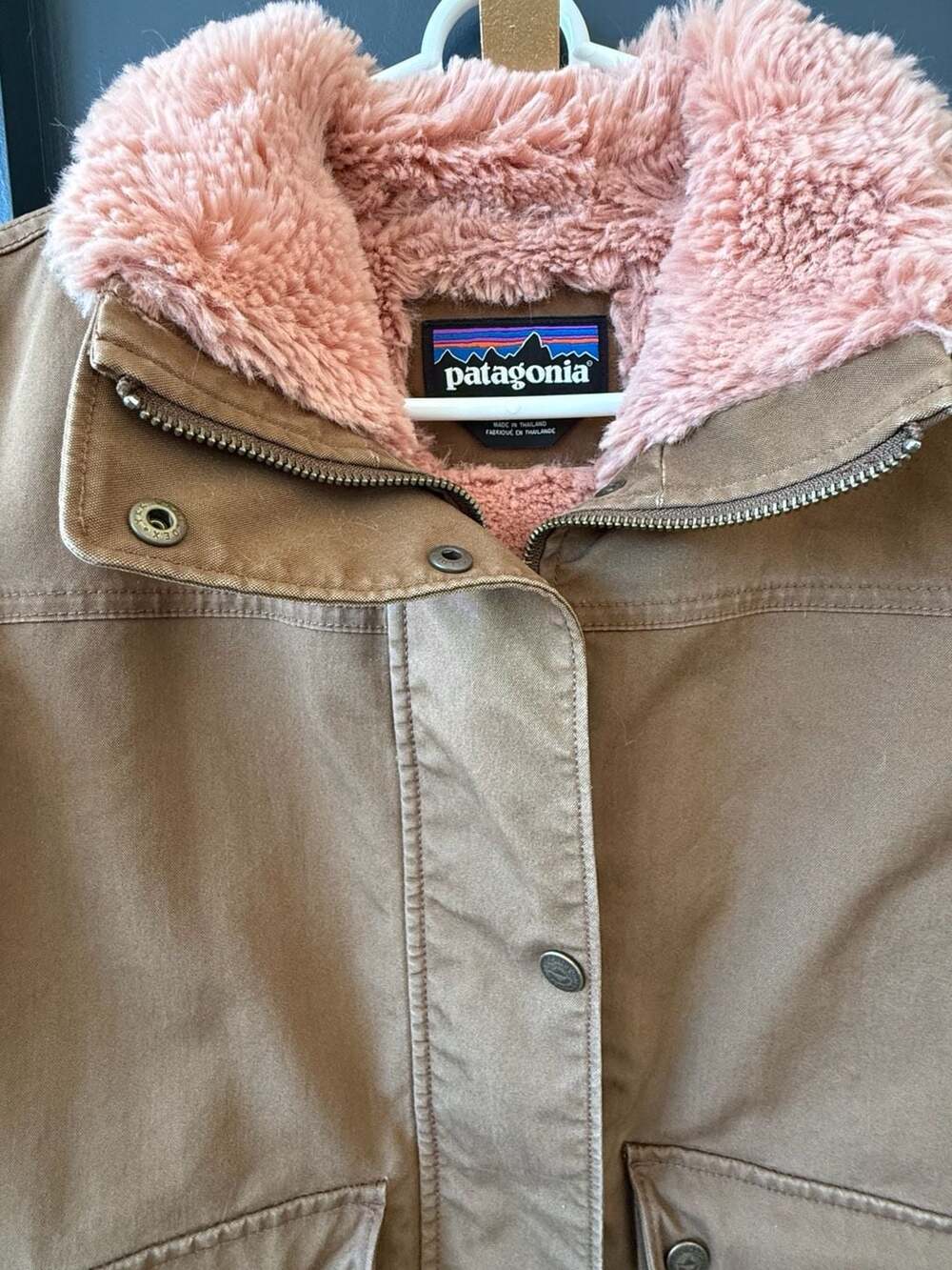 Patagonia Women's Maple Grove Canvas Jacket Brown with Pink Fleece Collar - Picture 4 of 7